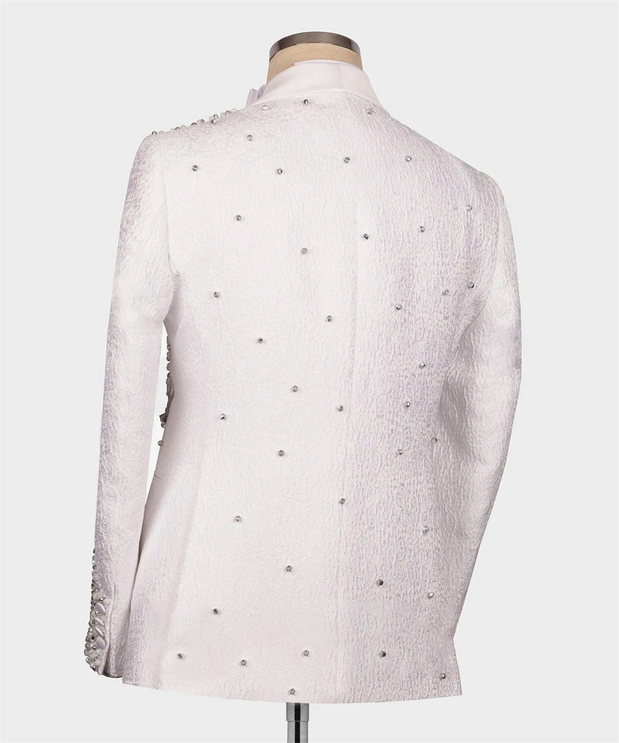 Custom Men's Tuxedo for Groom, Luxurious Beaded Appliqué Slim Fit Single-Button Suit Jacket for Wedding, Prom & Banquet