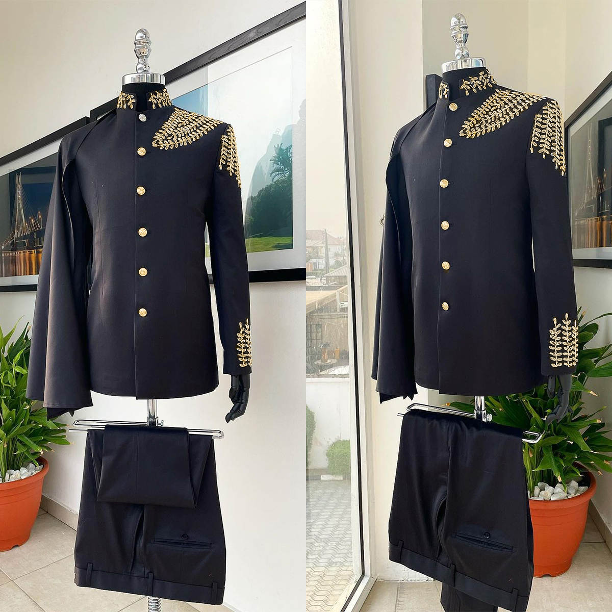 3 Pieces Men's Suits with Detachable Cape Slim Party Blazer Pant Tailored Tuxedo Set for Prom,Banquet,Homecoming