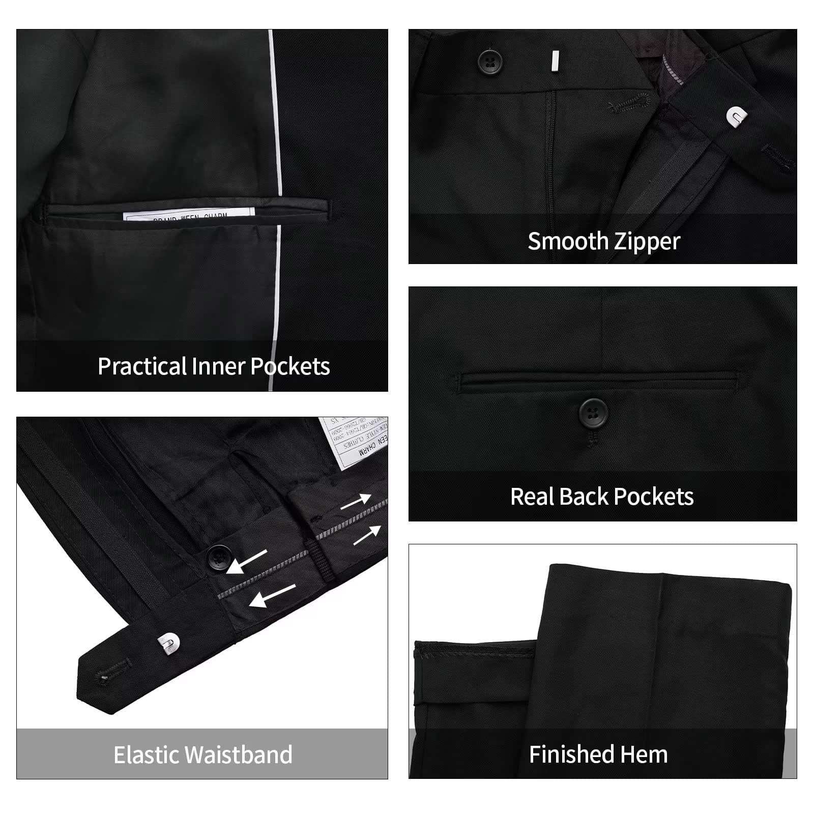 Mens 2 Pieces Suit Slim Fit Double Breasted Tuxedo Blazers Pants Outfit with Handmade Crystal Rhinestone