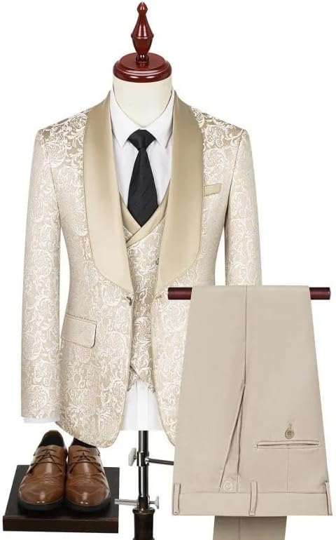 Three-piece Sets Men Printed Turn Down Collar Male Outfit British Style Slim Wedding Suit