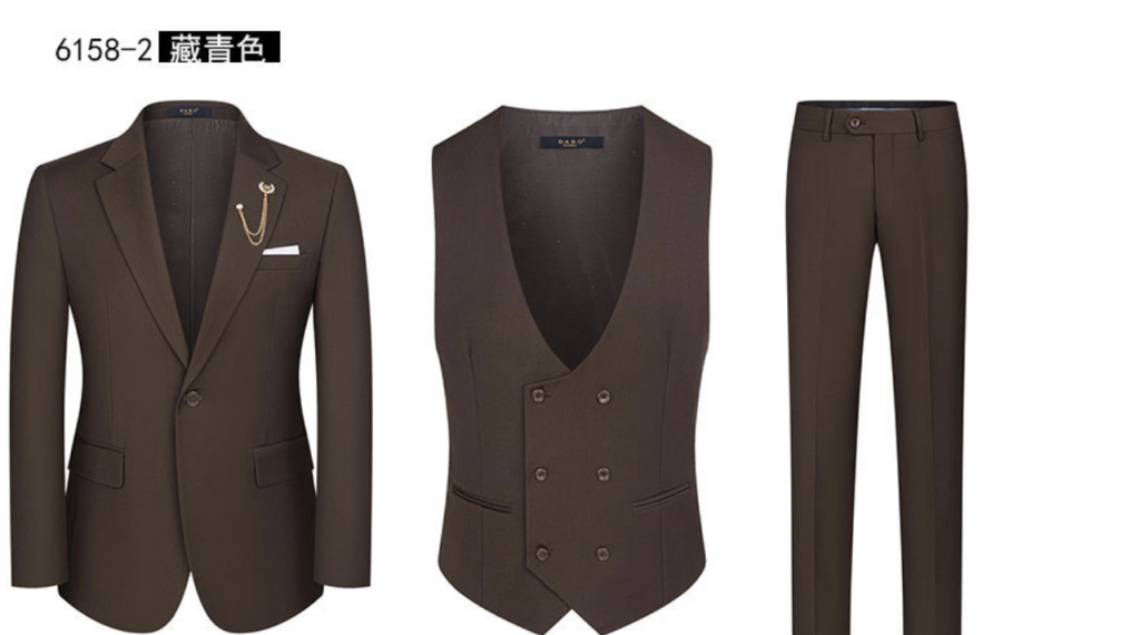 Men's Classic Brown Three Pieces Suit Jacket Waistcoat Trousers Formal Wedding Business Suit