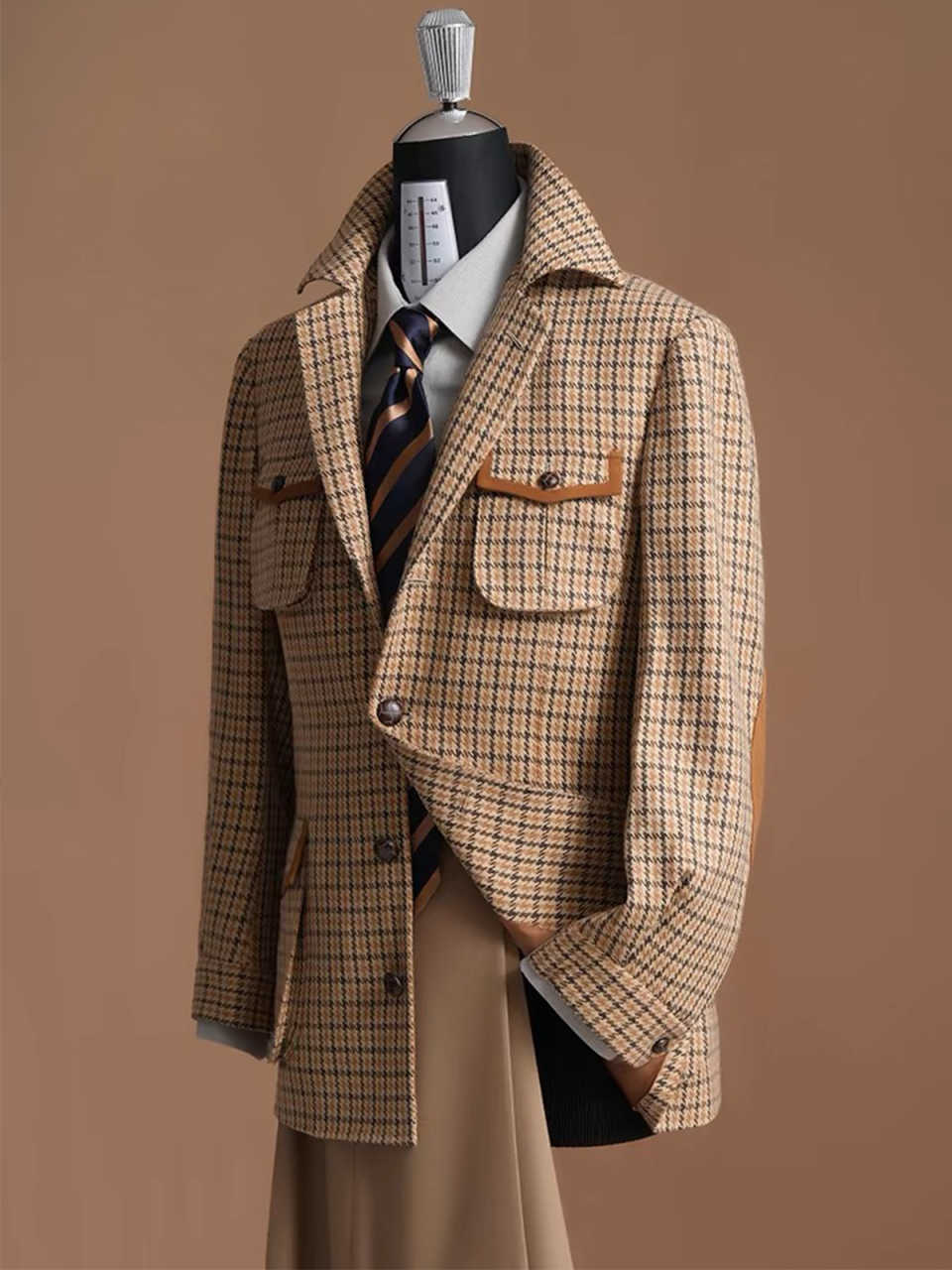 Men's Tweed Sports Blazers Houndstooth Norfolk Jacket Slim Casual Single Breasted Jackets Vintage British Groom Coat