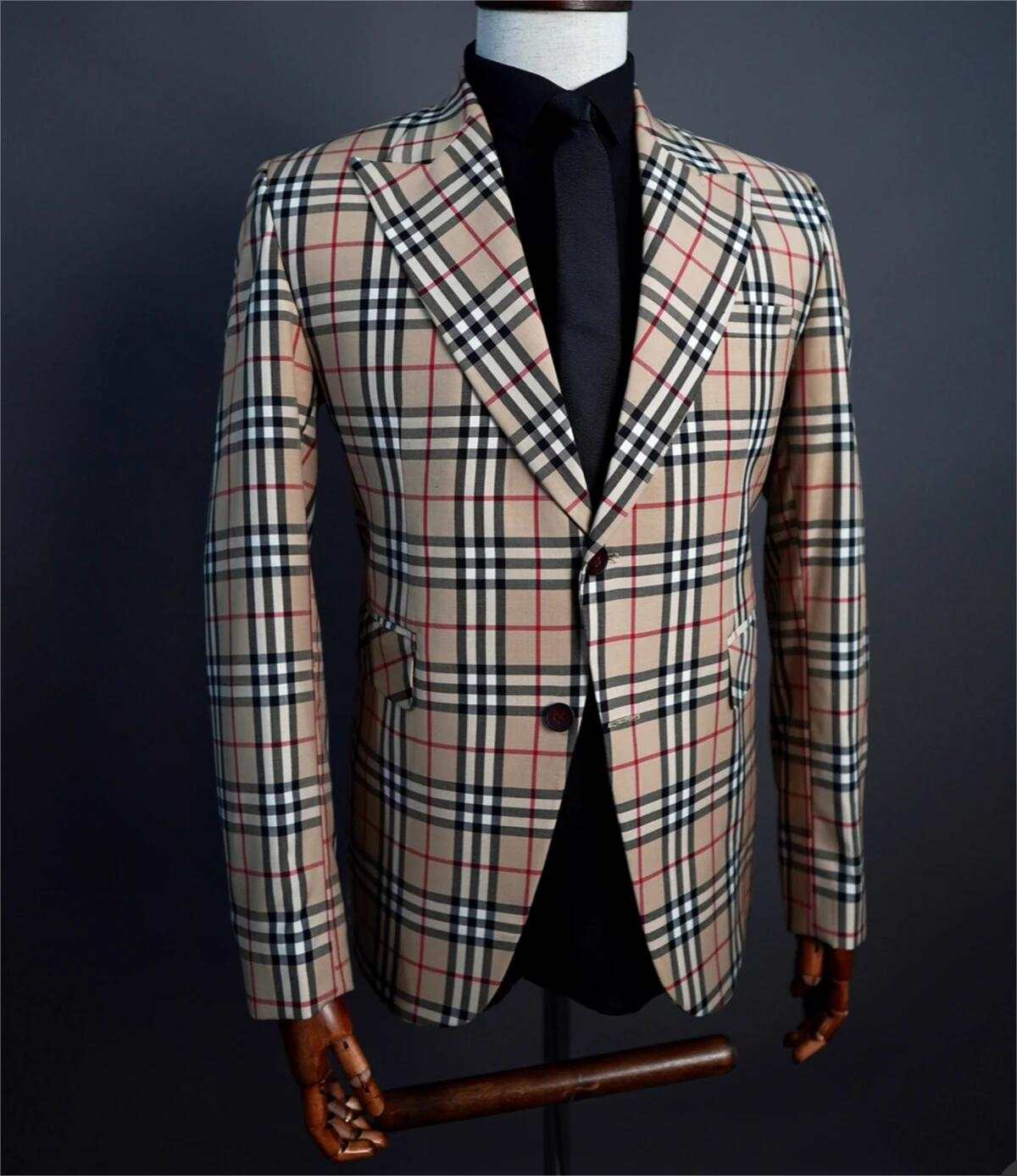 Men Vintage Plaid Blazer Classic British Check Suit Jacket Slim Fit Casual Formal Sport Coat