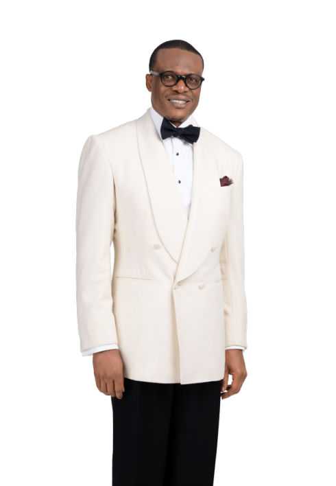 Men Cream Double Breasted Tuxedo Shawl Lapel Formal Suit Jacket Wedding Gala Dinner Blazer with Black Pants