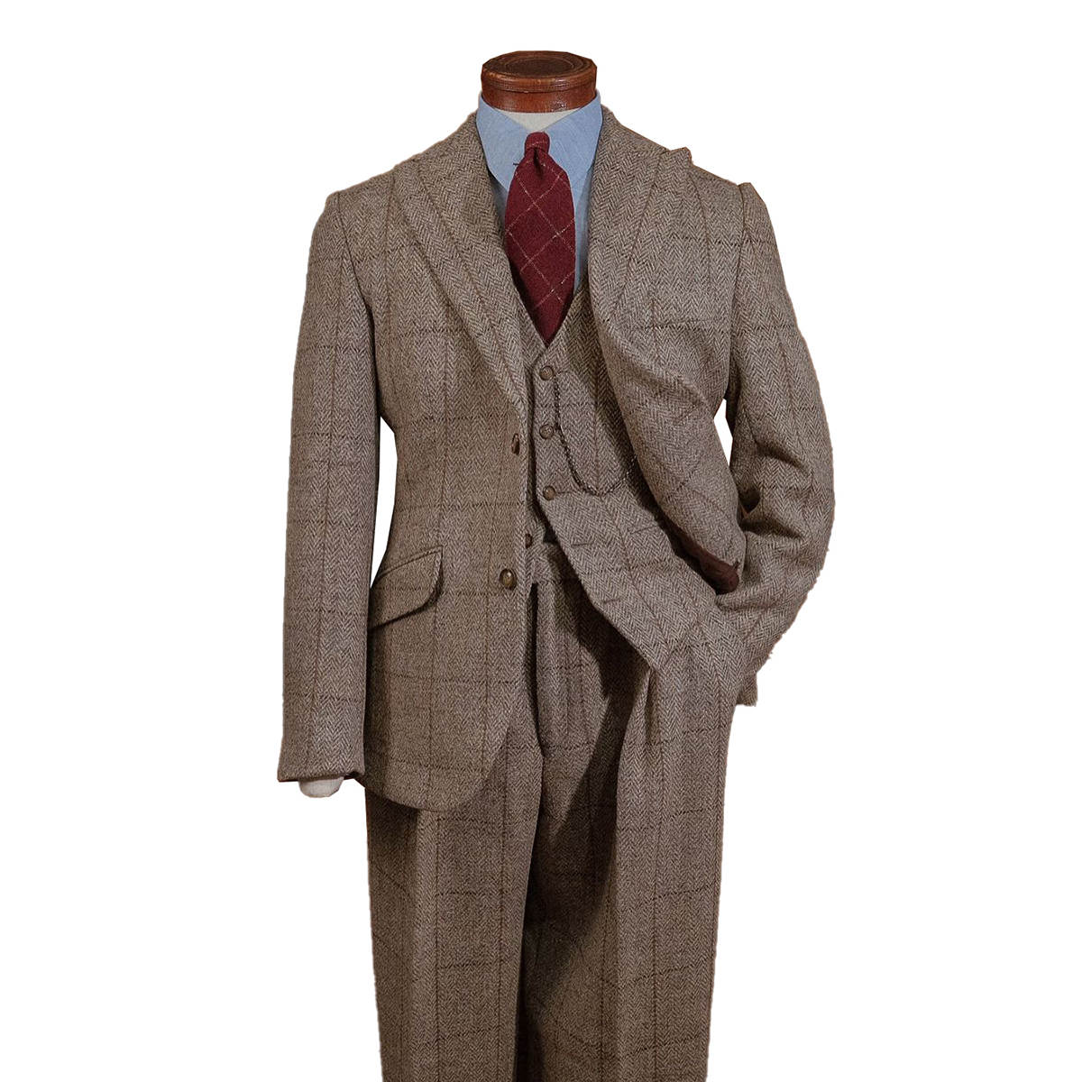 Vintage Winter Tweed Herringbone Plaid Suits for Men 3 Piece Sets Classic Fit Business Formal Pants Jacket Vest Customized