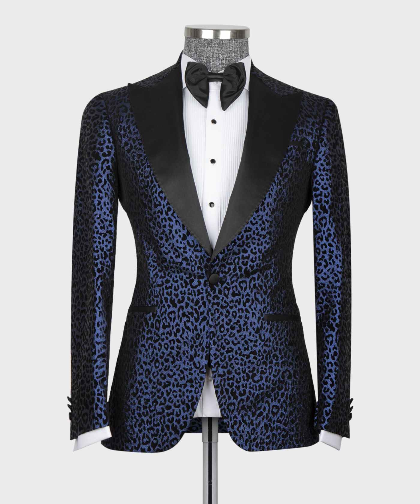 Navy Blue 2Pcs Fashion Single Button Peak Lapel Leopard Print Wedding Suits For Men Party Tuxedos Slim Fit Customized