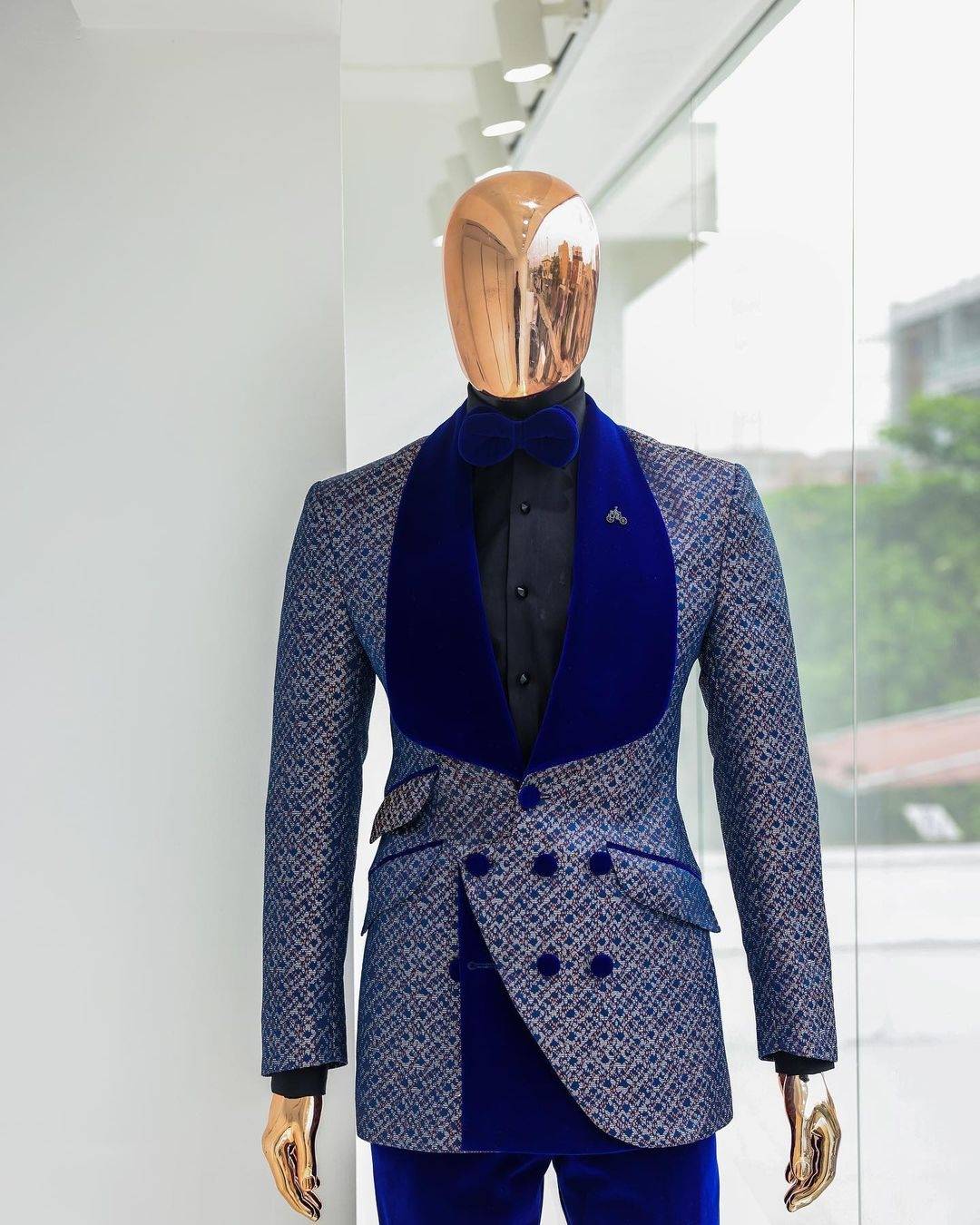 Men's 2 Pieces Suit Polka Dots Jacquard Jacket and Velvet Pants for Party/Prom