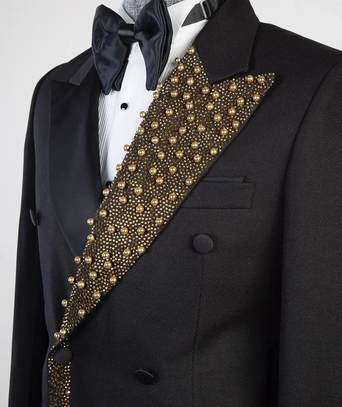 Men's Luxury Tuxedo Slim Fit Wedding Groom Men Black and Gold Sequin Peaked Lapel for Prom Party Dinner