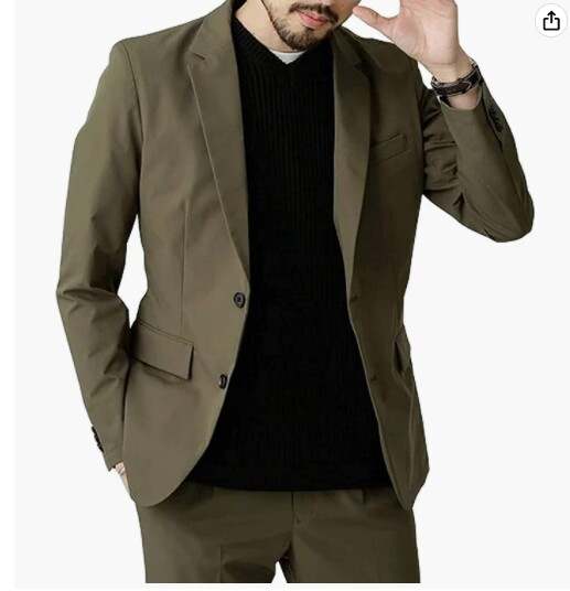 Men Olive Green Casual Suit Two Piece Slim Fit Lightweight Business Blazer Pants Set Daily Commuter Street Outfit
