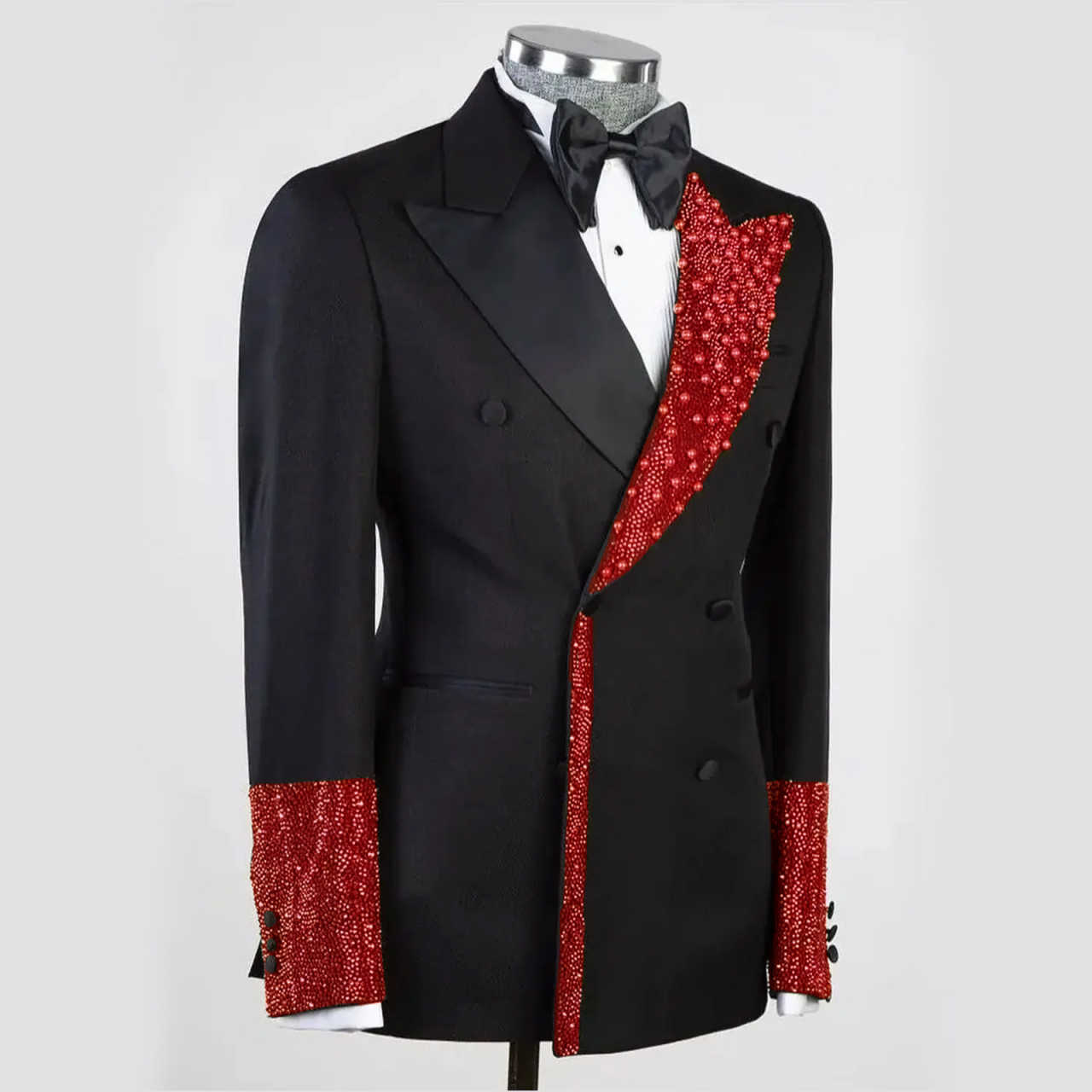 Men's Luxury Tuxedo Slim Fit Wedding Groom Men Black and Gold Sequin Peaked Lapel for Prom Party Dinner