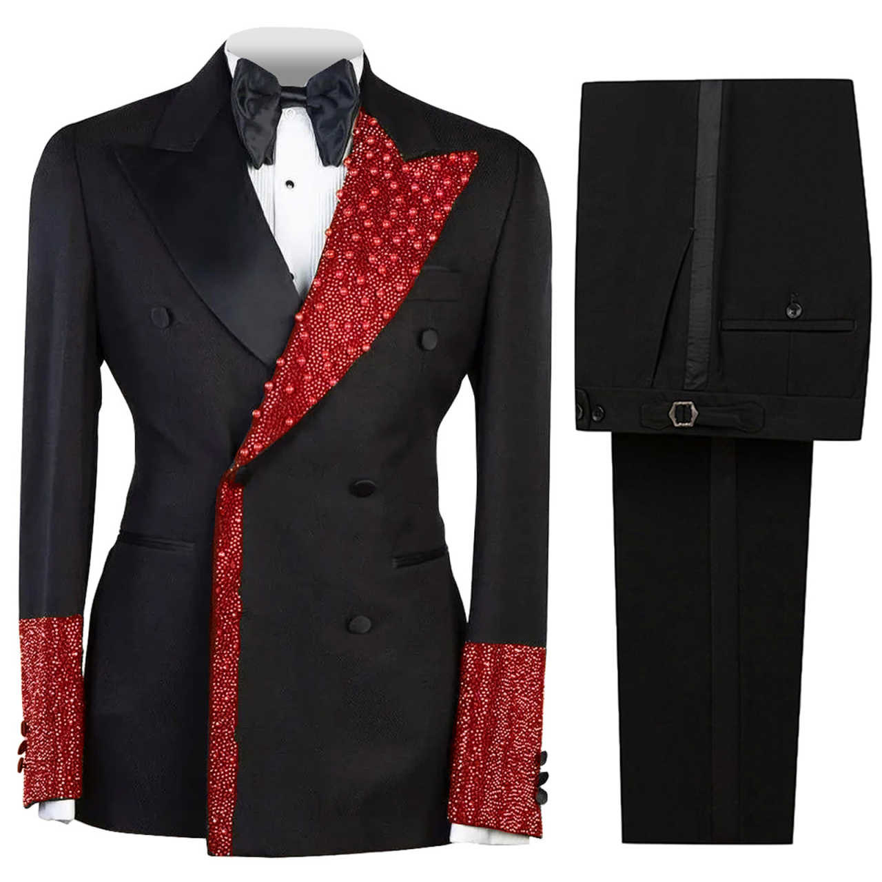 Men's Luxury Tuxedo Slim Fit Wedding Groom Men Black and Gold Sequin Peaked Lapel for Prom Party Dinner
