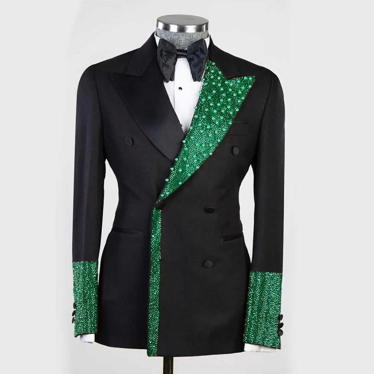 Men's Luxury Tuxedo Slim Fit Wedding Groom Men Black and Gold Sequin Peaked Lapel for Prom Party Dinner