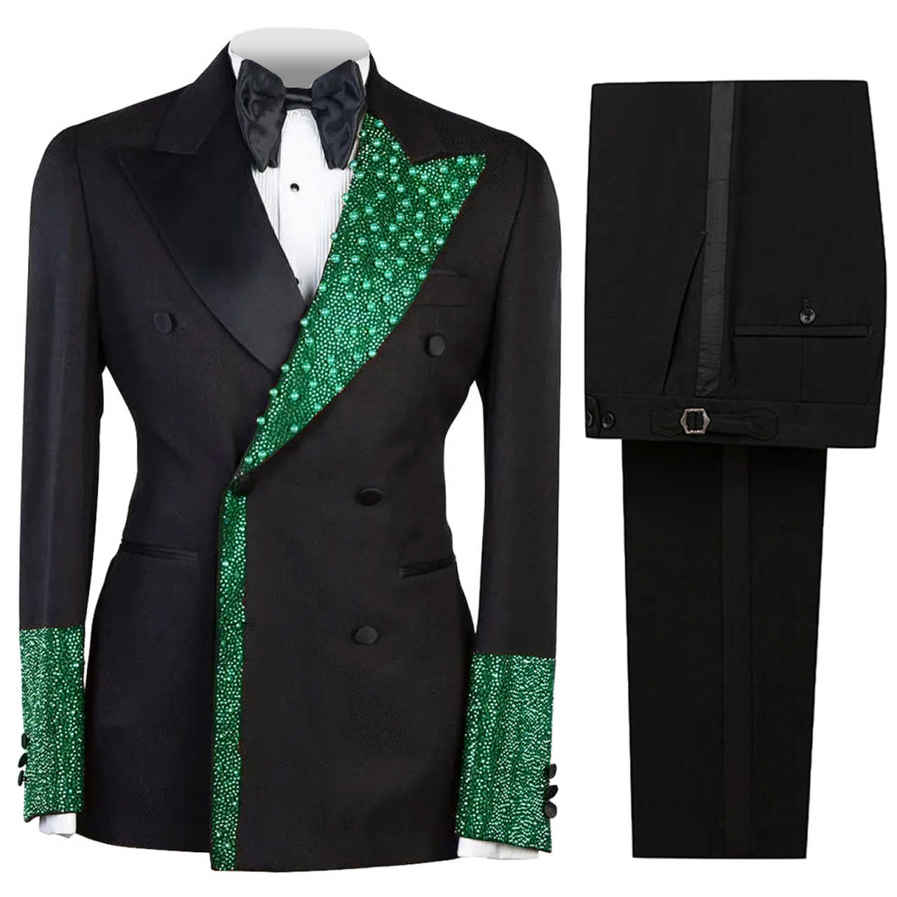 Men's Luxury Tuxedo Slim Fit Wedding Groom Men Black and Gold Sequin Peaked Lapel for Prom Party Dinner