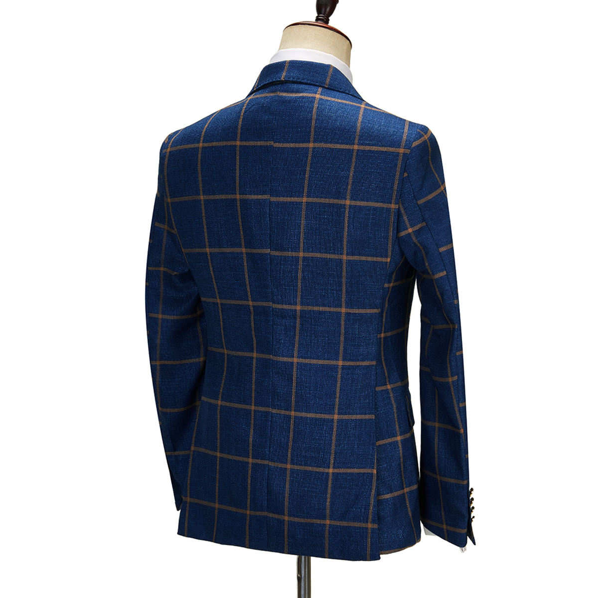 Men's Checked Blazer Peak Lapel Double Breasted Buttons Coat for Daily Business Trip