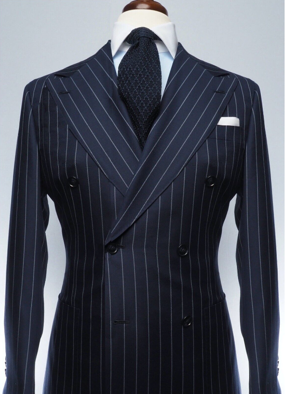 Men's Navy Chalk Stripe Double Breasted Suit 2 Piece Business Formal Suit