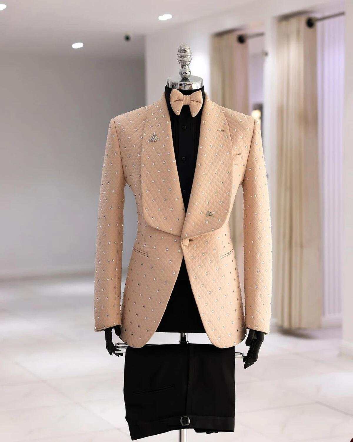 Men's 2-Piece Slim Fit Rhinestone Shawl Lapel Tuxedo Set: Jacket & Pants for Proms, Parties & Banquets