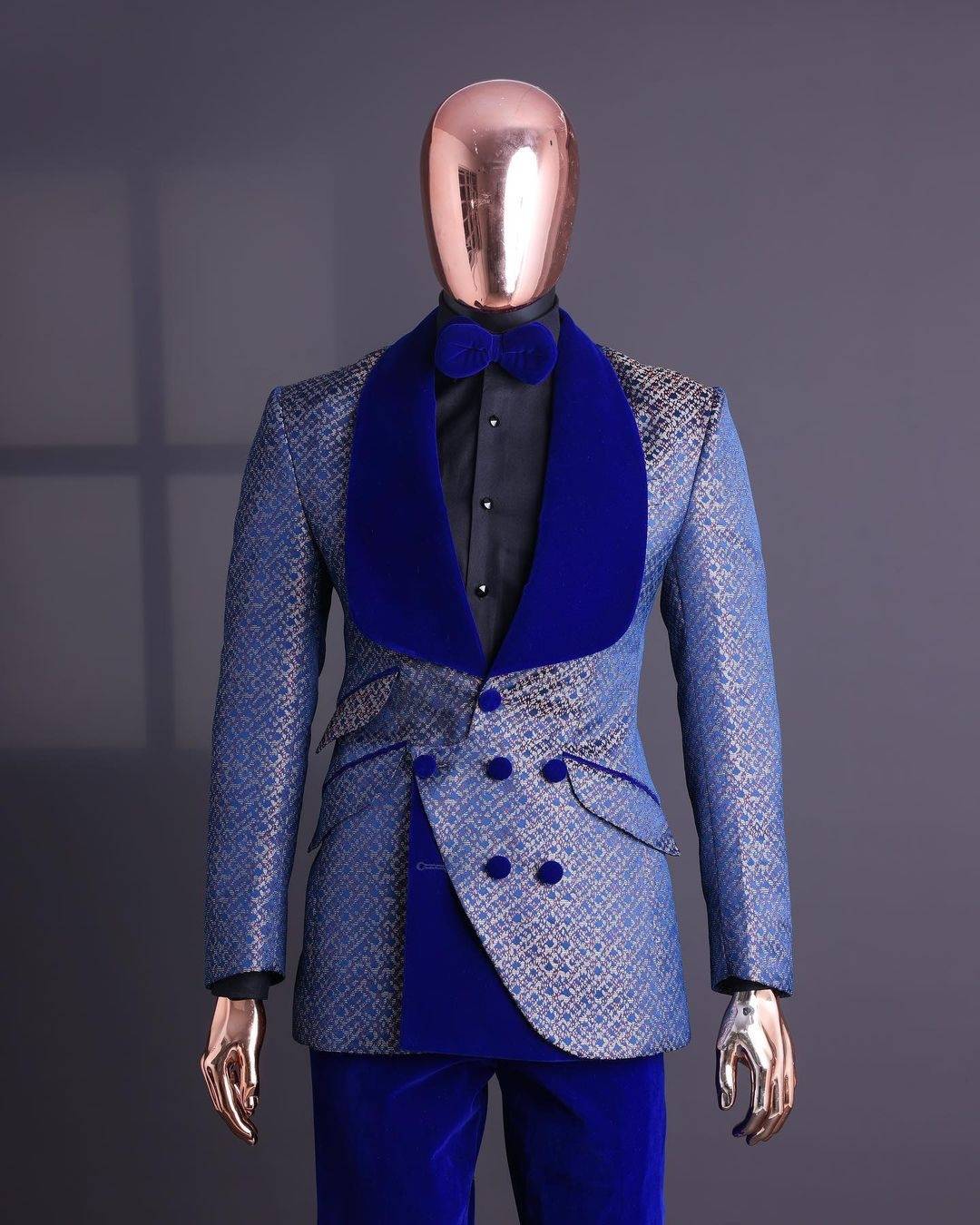 Men's 2 Pieces Suit Polka Dots Jacquard Jacket and Velvet Pants for Party/Prom
