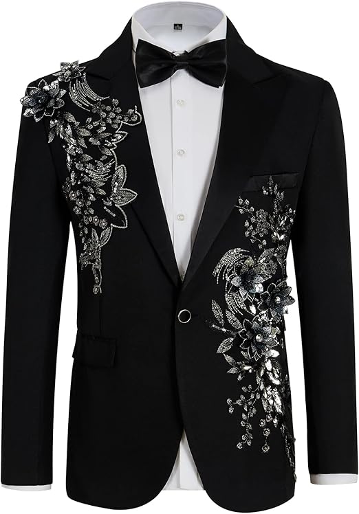 Mens Suits Slim Fit 2 Piece Formal Tuxedo Suits Blazer Pants with Bow Tie for Wedding Prom