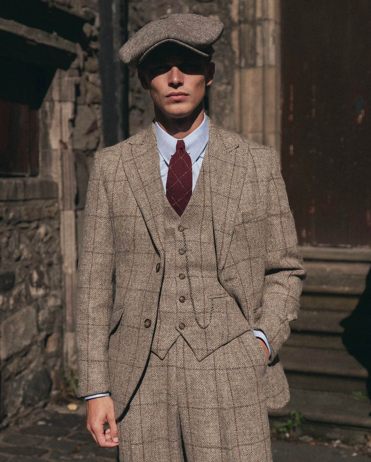 Vintage Winter Tweed Herringbone Plaid Suits for Men 3 Piece Sets Classic Fit Business Formal Pants Jacket Vest Customized