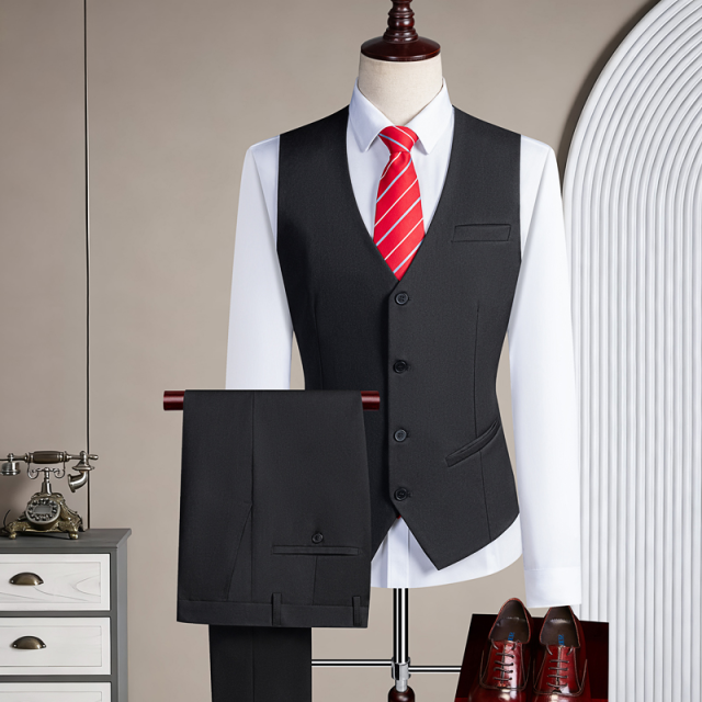 Men's Business Casual Suit for Weddings Blazer Vest Pants Slim Fit Waistcoat Dress Trousers