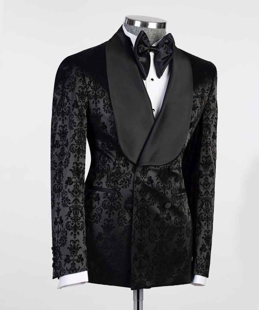 Retro Men Suits Tailor-Made 1 Piece Shawl Lapel Jacket Jacquard Only the Blazer Double Breasted Groom Customized Coat