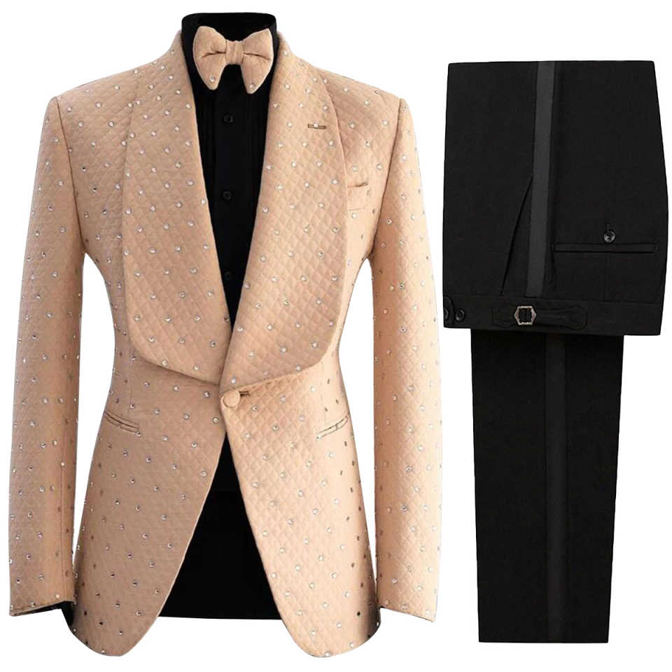 Men's 2-Piece Slim Fit Rhinestone Shawl Lapel Tuxedo Set: Jacket & Pants for Proms, Parties & Banquets
