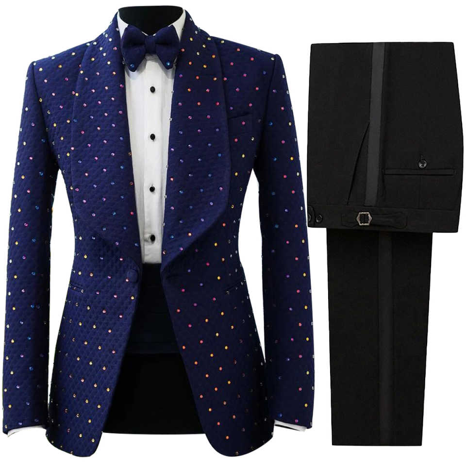 Men's 2-Piece Slim Fit Rhinestone Shawl Lapel Tuxedo Set: Jacket & Pants for Proms, Parties & Banquets