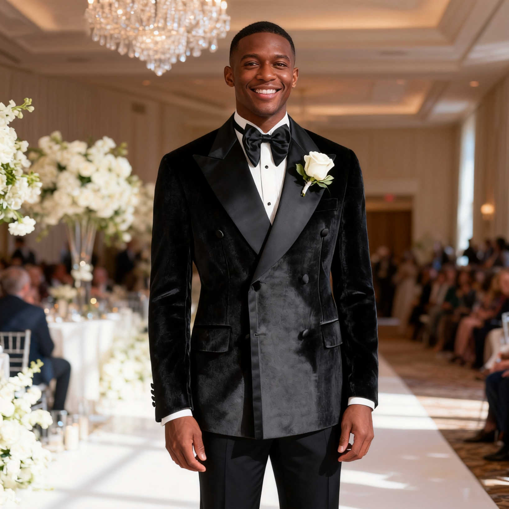 Men's Double Breasted Velvet Tuxedo Blazer In Black & Emerald Green, Wide Satin Peak Lapel Slim Formal Jacket For Wedding Banquet Stage