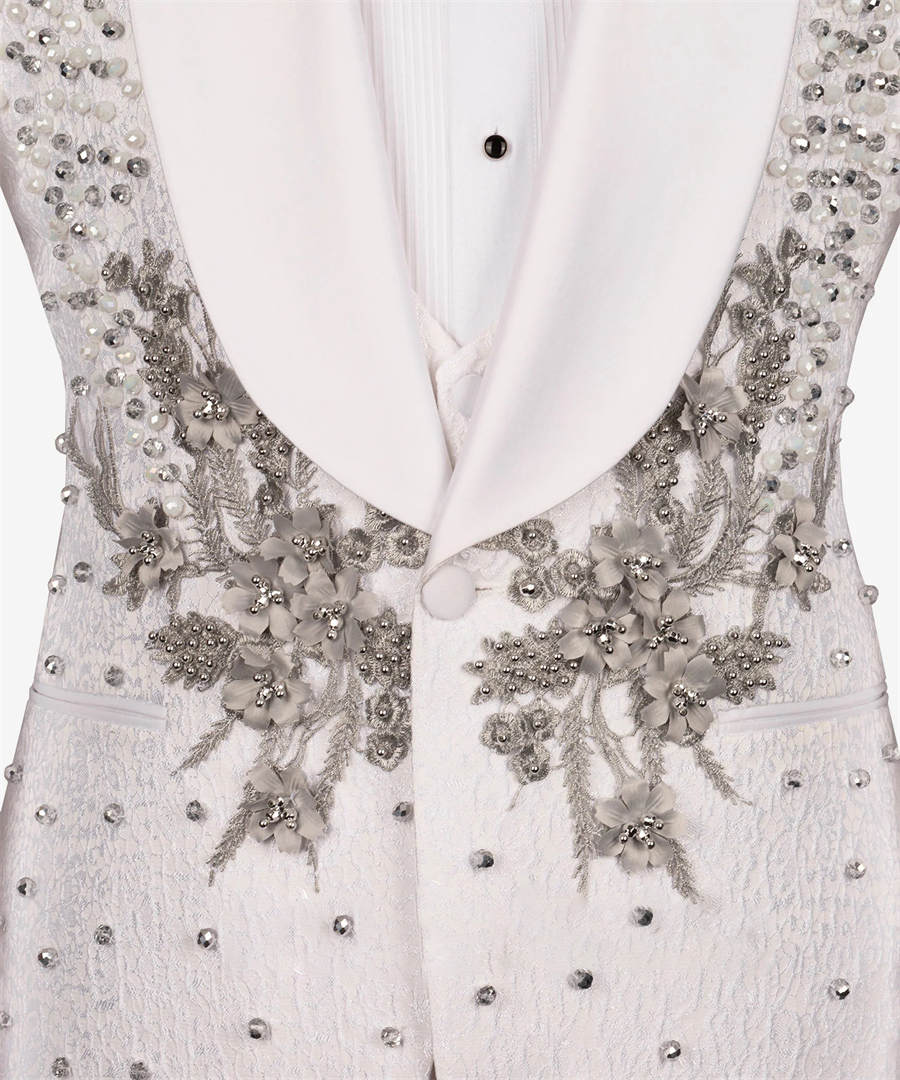 Custom Men's Tuxedo for Groom, Luxurious Beaded Appliqué Slim Fit Single-Button Suit Jacket for Wedding, Prom & Banquet
