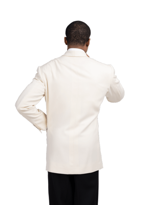 Men Cream Double Breasted Tuxedo Shawl Lapel Formal Suit Jacket Wedding Gala Dinner Blazer with Black Pants