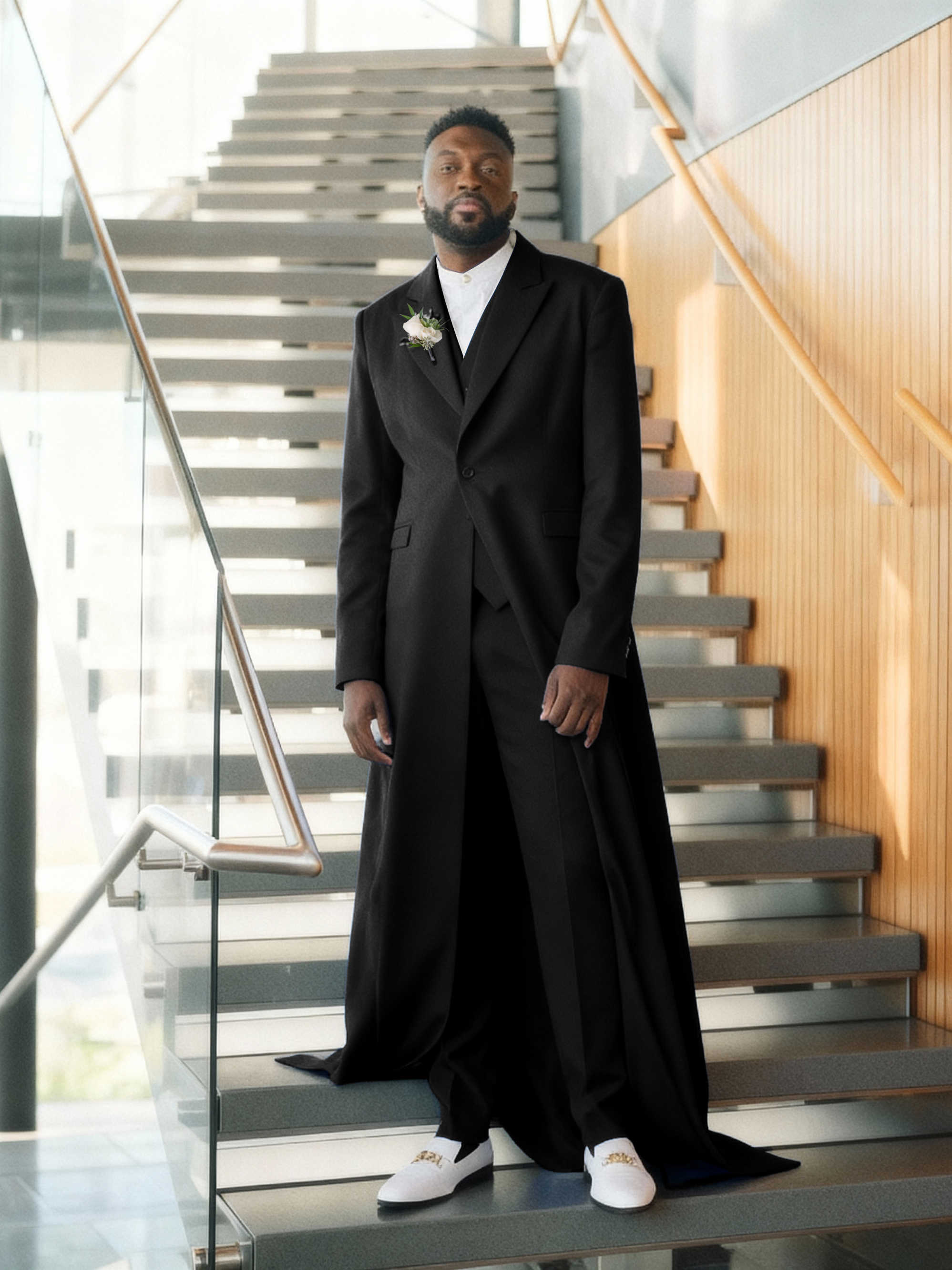 Men's 3 Piece Long Train Tuxedo Double Breasted Waistcoat Wedding Photoshoot Suit