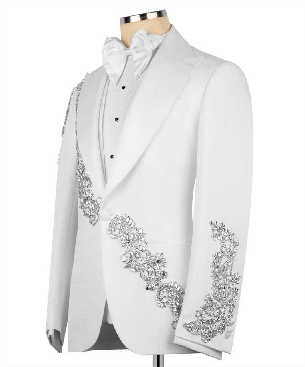 4 Pieces Men's Tuxedo Suits Slim Luxury Rhinestones Blazer Vest Pants with Tie Set for Wedding,Prom,Party,Dinner