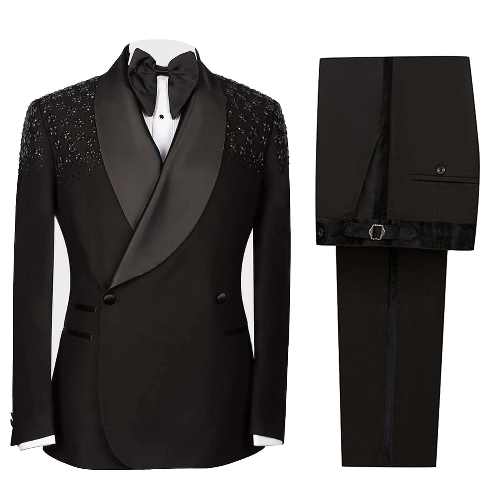 Mens Luxury Pearls Tuxedo Slim Fit Shawl Lapel Wedding Dinner Jacket Party Prom Wedding Blazer Jacket