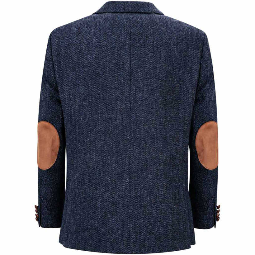 Men's Twill Soft Wool Sport Blazer, Vintage British Norfolk Jacket with Herringbone Notched Lapels & Elbow Patches, Wool Blend Fabric