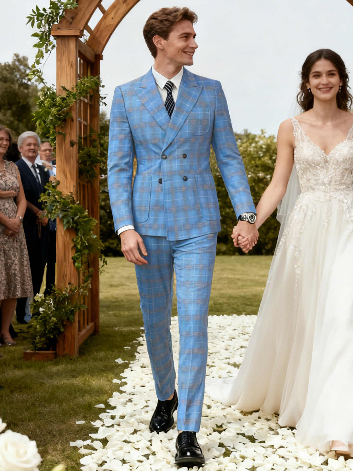 Men's Plaid Tuxedo Jacket Vest Pants 3 Piece Long Sleeve Business Wedding Double Breasted Checkered Suit Set Formal Prom