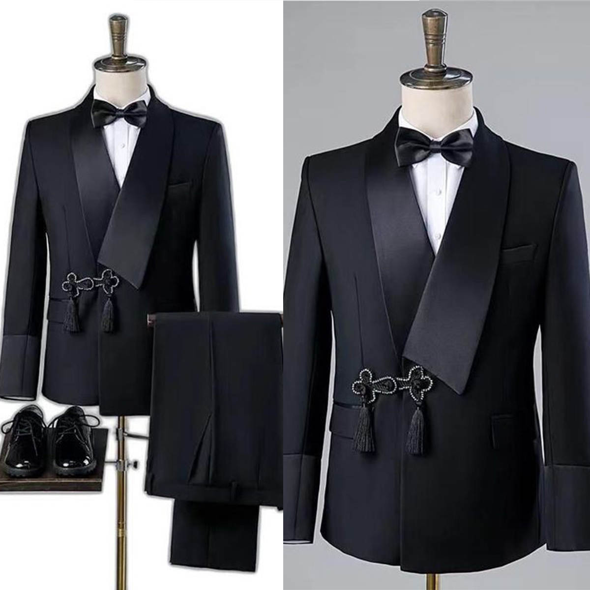 Gorgeous Disc Screw Thread Men Suit Wedding Tassel Shawl Lapel One Buttons Groom Tuxedo Slim Fit Suits 2 Piece