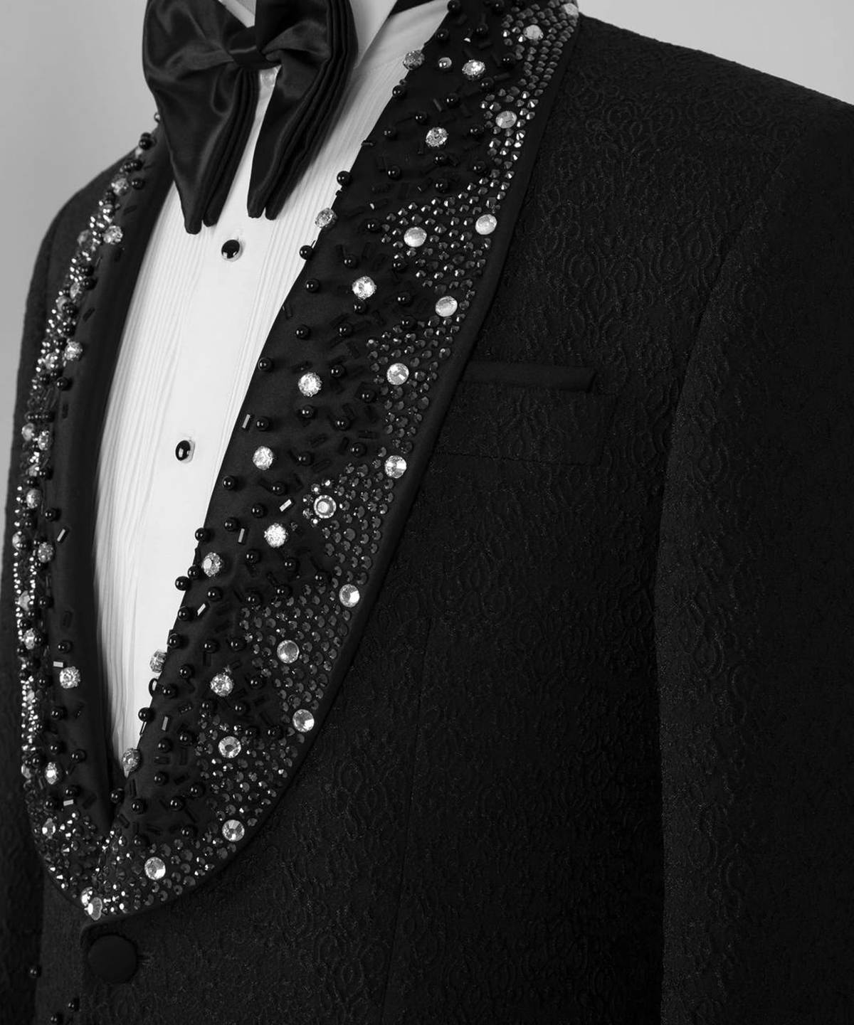 Rhinestone Embellished Unisex Blazer, Luxury Shawl Lapel Single Button Slim Fit Suit Jacket for Wedding & Banquet