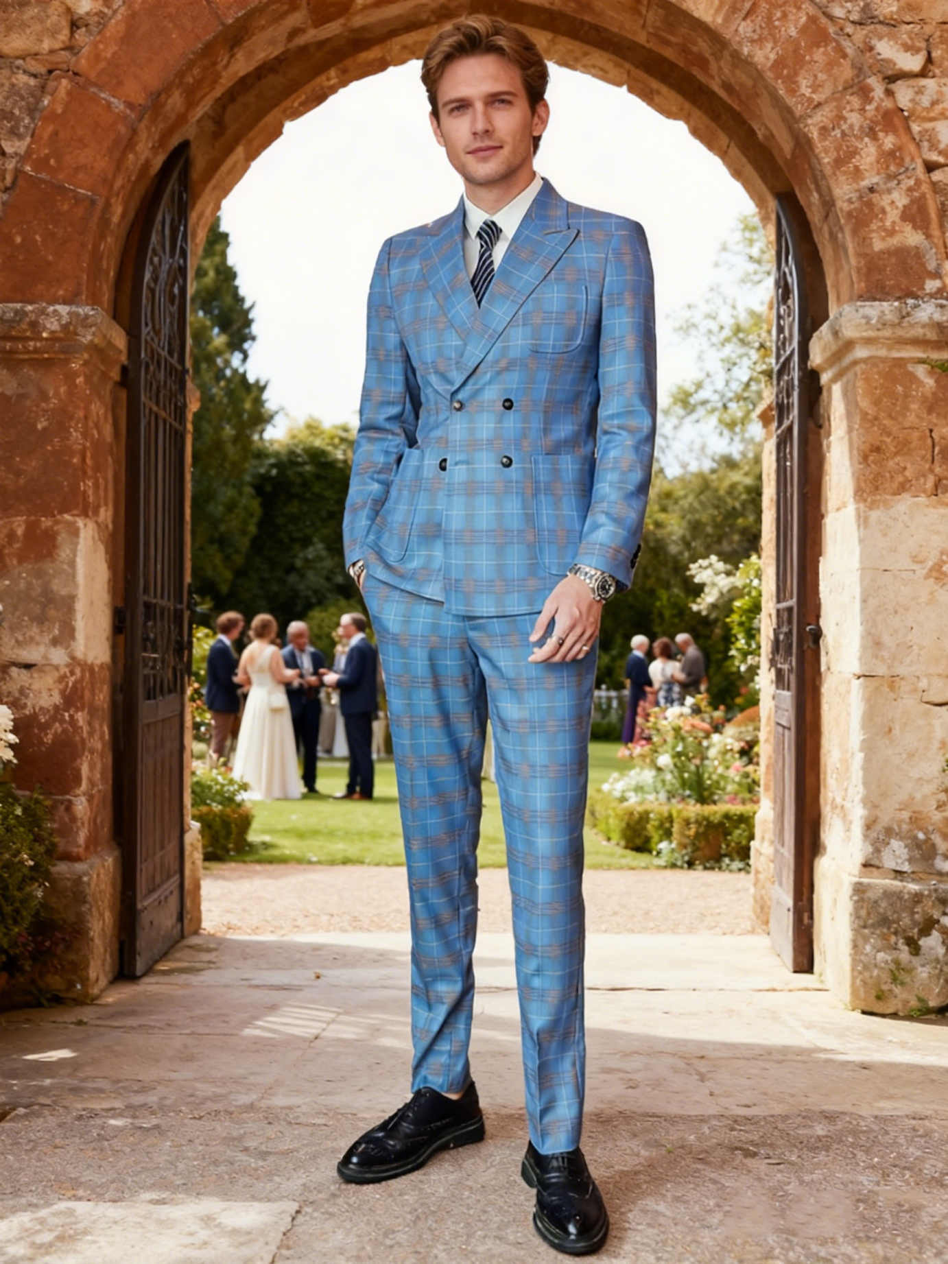 Men's Plaid Tuxedo Jacket Vest Pants 3 Piece Long Sleeve Business Wedding Double Breasted Checkered Suit Set Formal Prom