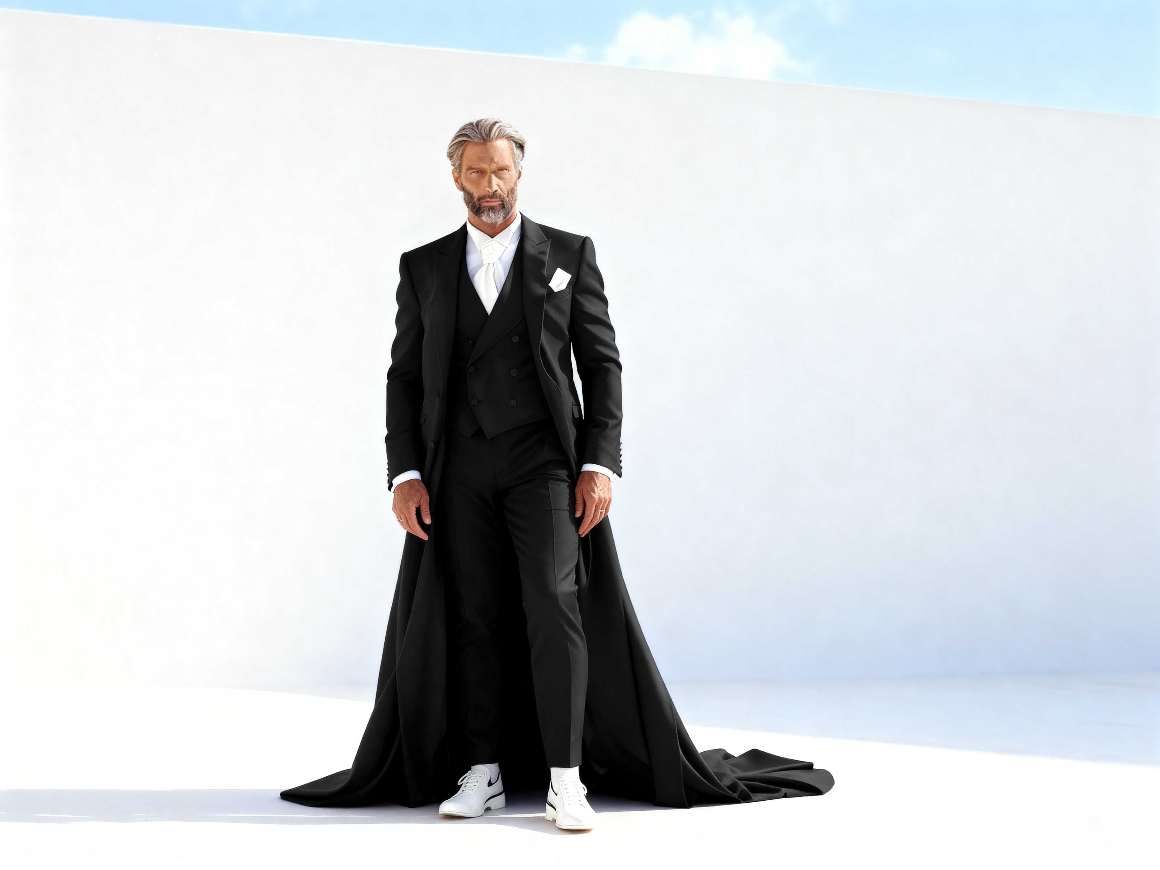 Men's 3 Piece Long Train Tuxedo Double Breasted Waistcoat Wedding Photoshoot Suit