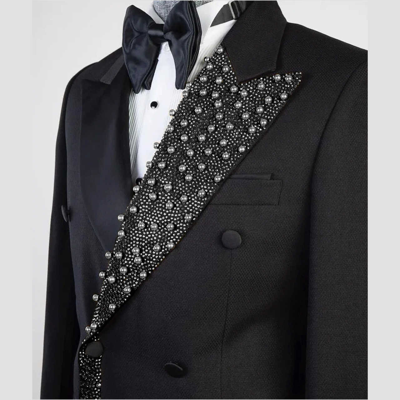 Men's Luxury Tuxedo Slim Fit Wedding Groom Men Black and Gold Sequin Peaked Lapel for Prom Party Dinner