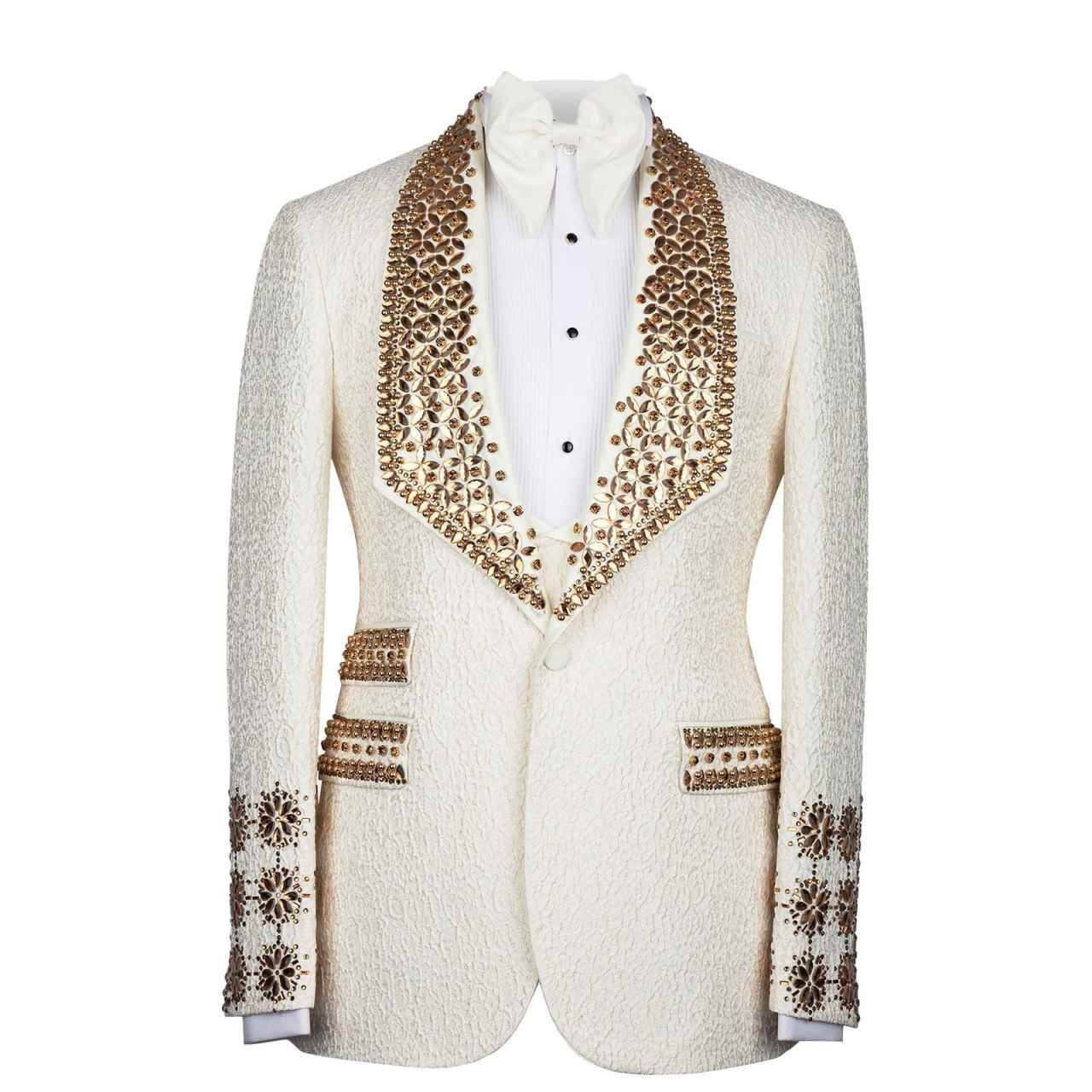 Slim Jacquard Tuxedo Jacket with Handcrafted Rhinestone, Formal Wedding & Prom Suit