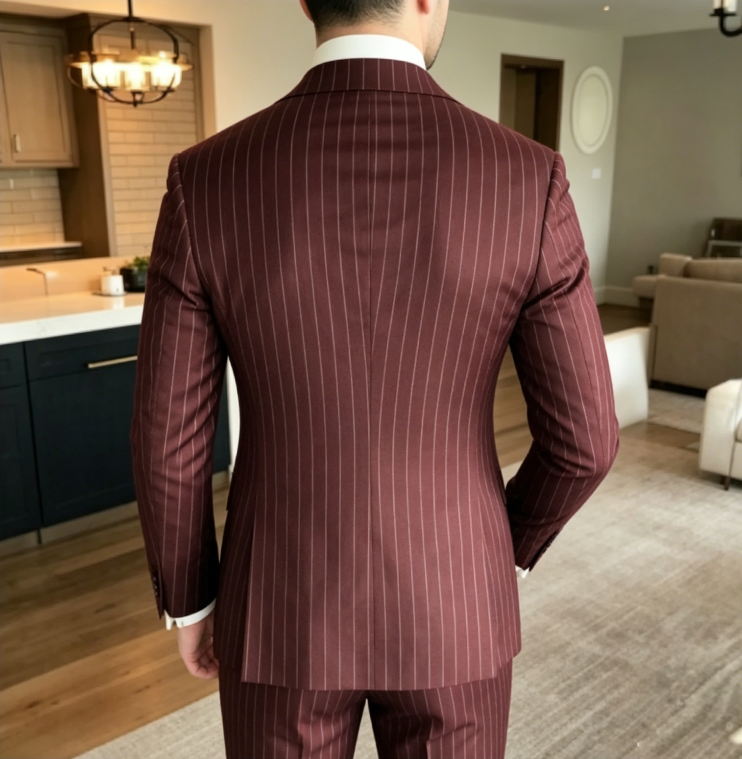 Fashion Mens Pants Suits Pin Striped 3 Pieces Wide Peak Lapel Business Wedding Tuxedos