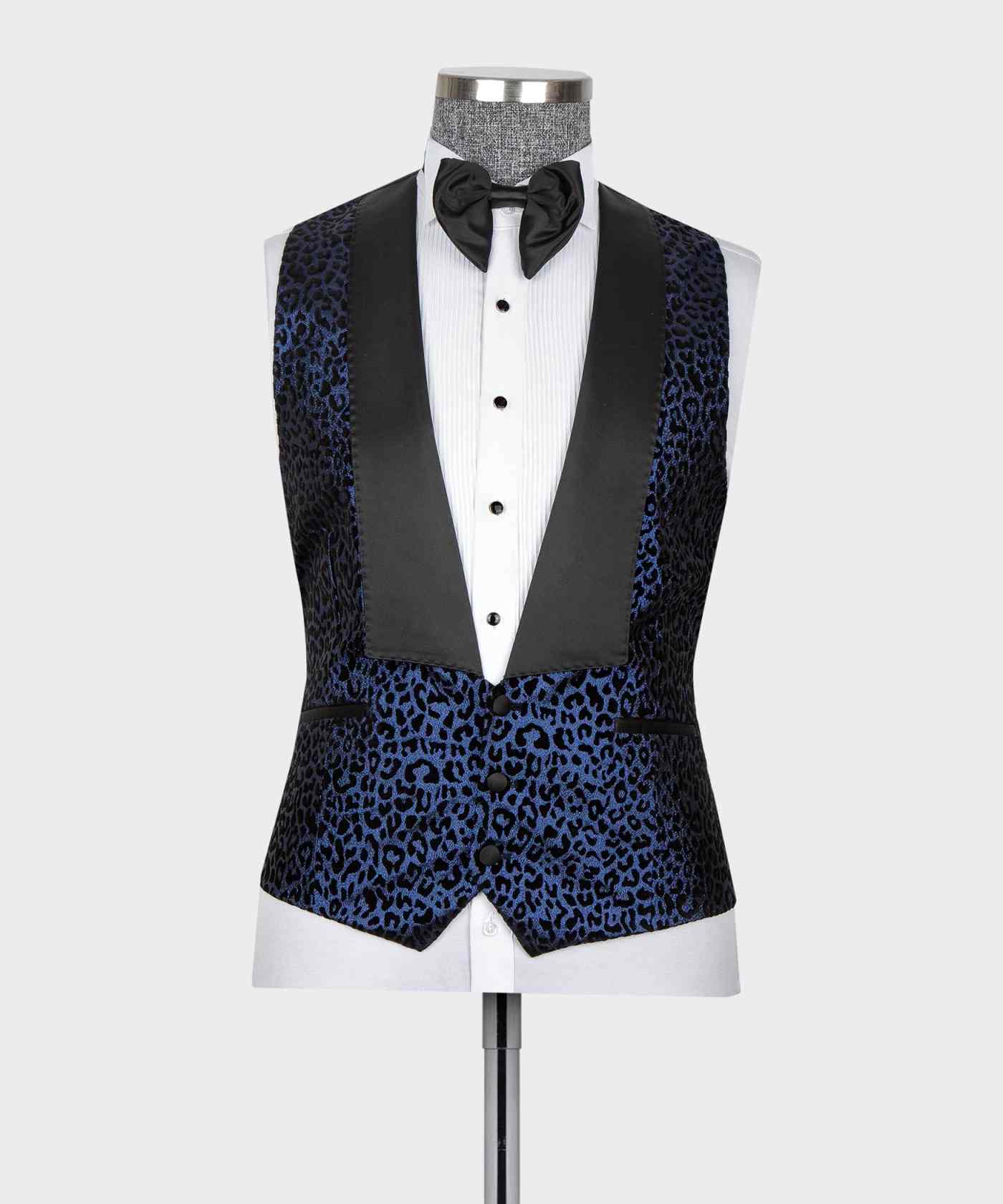 Navy Blue 2Pcs Fashion Single Button Peak Lapel Leopard Print Wedding Suits For Men Party Tuxedos Slim Fit Customized
