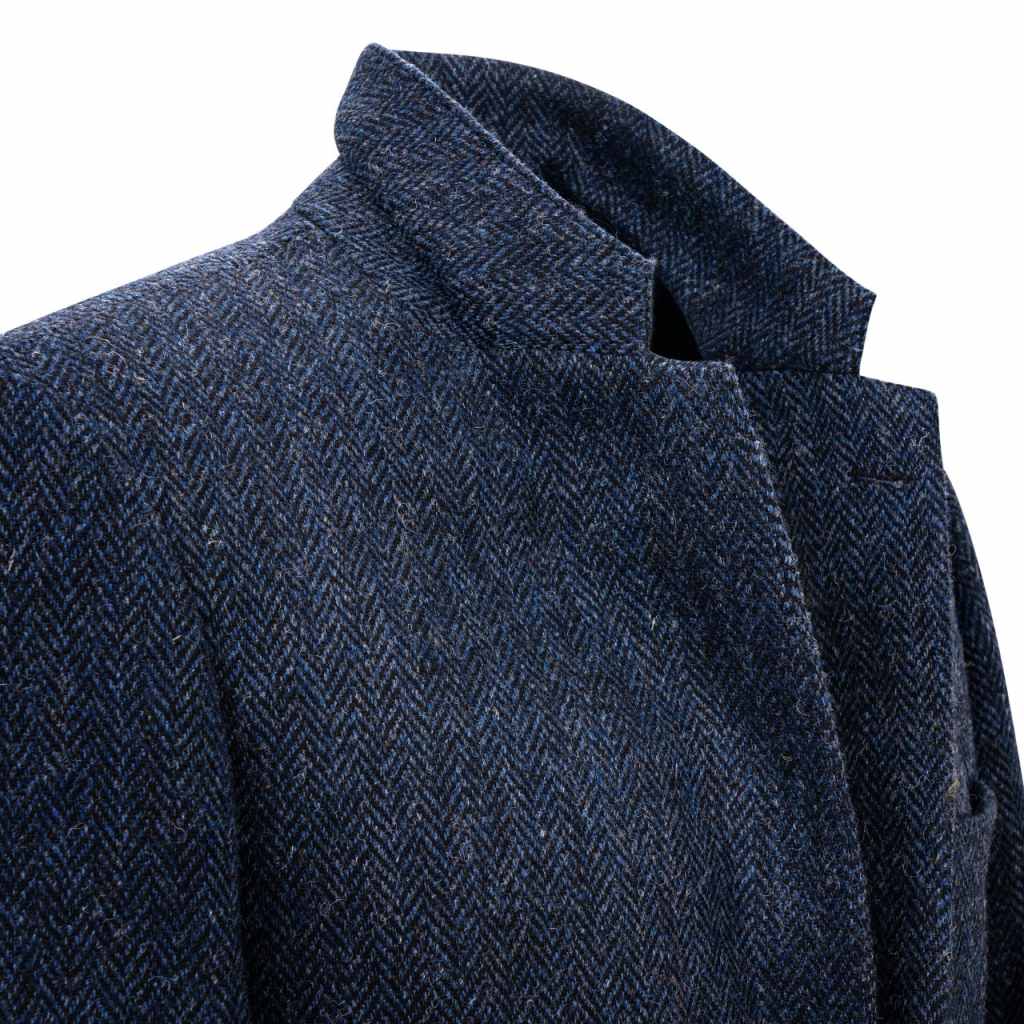 Men's Twill Soft Wool Sport Blazer, Vintage British Norfolk Jacket with Herringbone Notched Lapels & Elbow Patches, Wool Blend Fabric