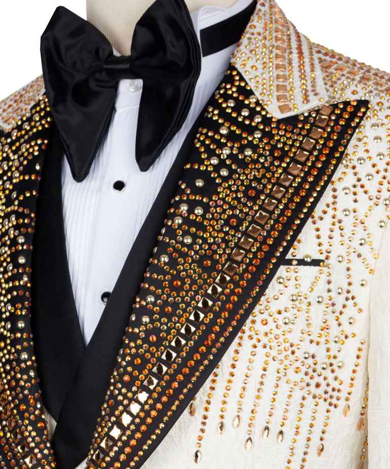 French style Shiny Beadwork Men Suits Slim Fit Peak Lapel Groom Wedding Tuxedos Male Prom Blaers 3Pieces Sets trajes para hombre