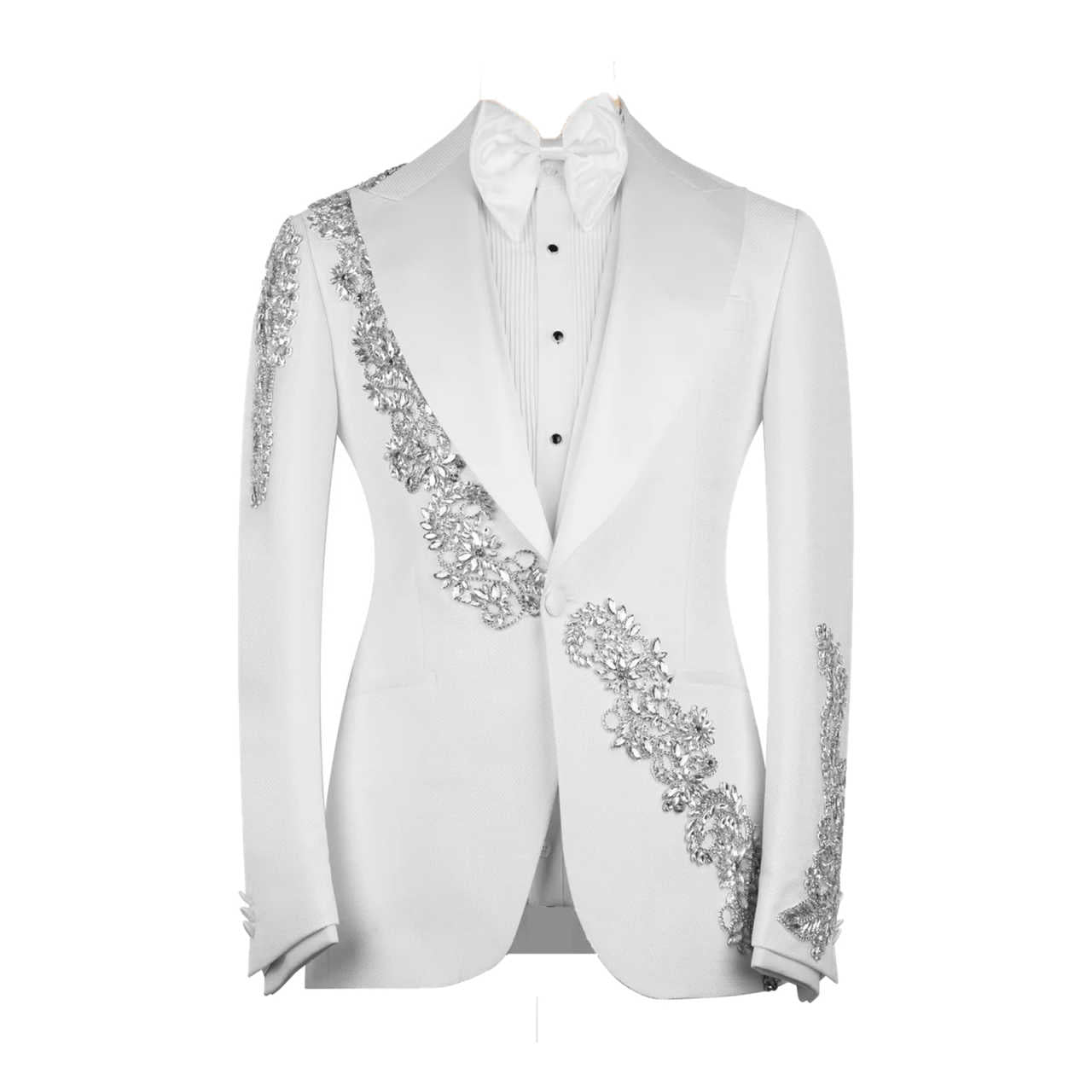 4 Pieces Men's Tuxedo Suits Slim Luxury Rhinestones Blazer Vest Pants with Tie Set for Wedding,Prom,Party,Dinner