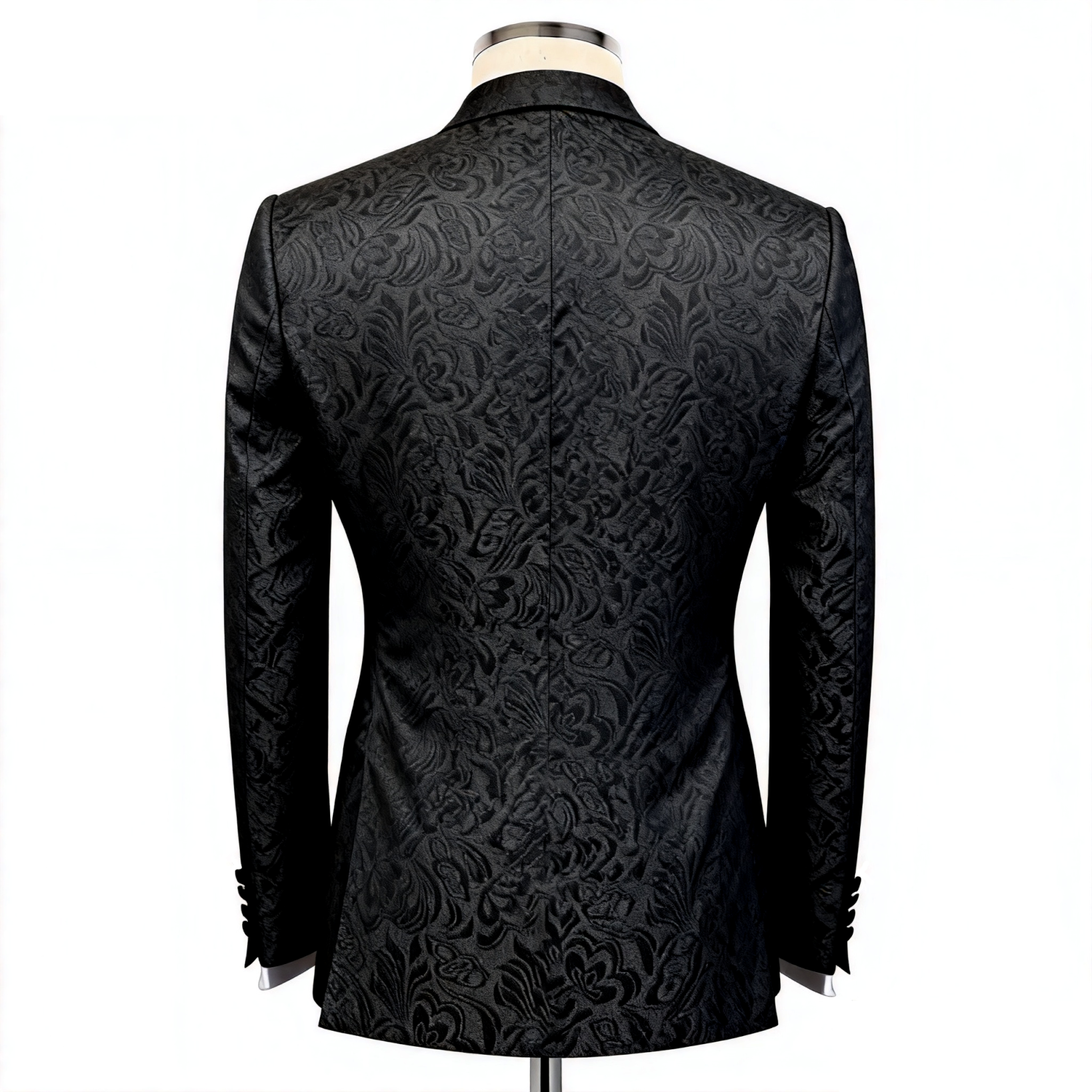 Men's Black Jacquard Tuxedo Suit with Velvet Shawl Lapel, Slim Formal 2-Piece Suit for Groom Wedding Hosting