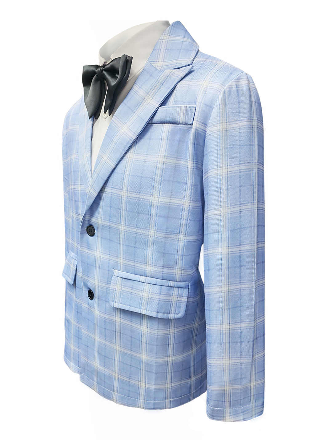 Men's Light Blue Plaid Linen Blazer Slim Fit Casual Business Suit Jacket