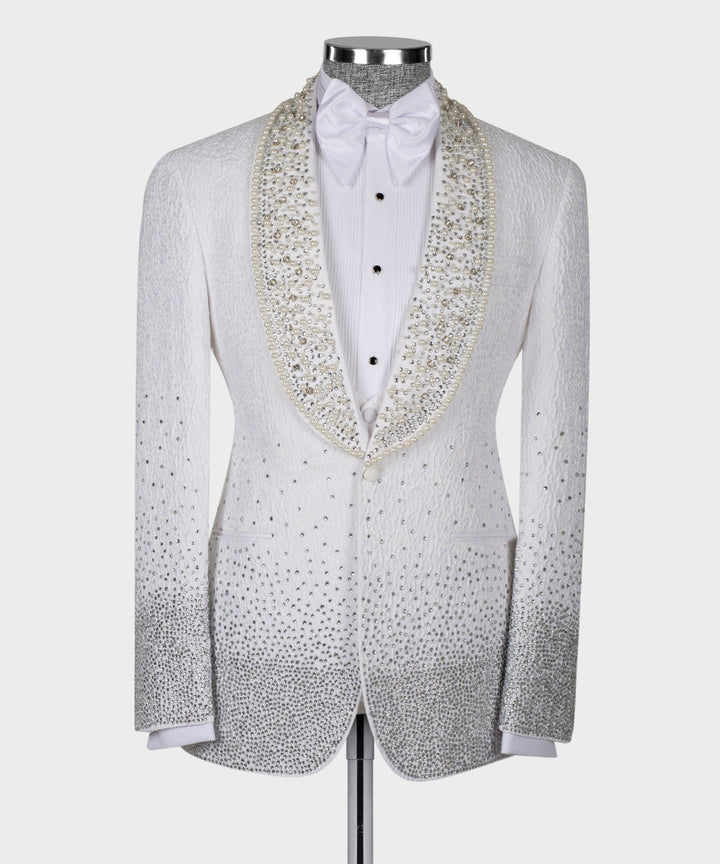 Men's Jacquard Tuxedo Blazer with Beads Crystal for Wedding | Slim Fit, Single-Breasted Party Blazer with rhinestone for Gala,Dinner,Party,Prom, Homecoming