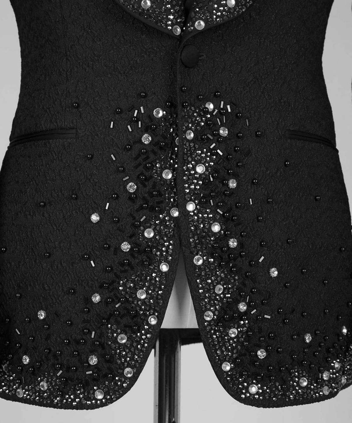 Rhinestone Embellished Unisex Blazer, Luxury Shawl Lapel Single Button Slim Fit Suit Jacket for Wedding & Banquet